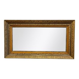 Early 20th-Century Ornate Gold Narrow + Rectangular Wall Mirror