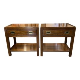 Late 20th Century Ethan Allen Campaign Style Nightstands - a Pair