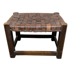 Early 20th Century Woven Leather Stool