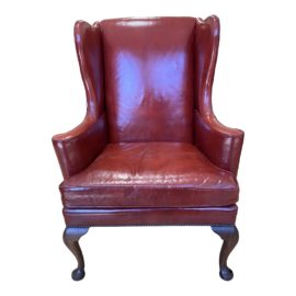 Late 20th Century Globe Furniture Burgundy Vinyl Library Wingback Arm Chair