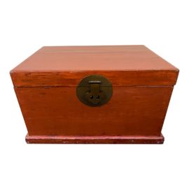 Early 20th Century Red Wood Trunk / Coffee Table