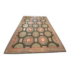 Intricate Vintage Handhooked Area Rug - 9′1″ × 11′10″