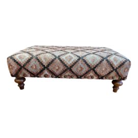 Custom Turkish Rug Upholstered Ottoman