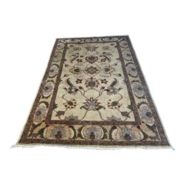 Hand Knotted Tan + Burnt Umber Oushak Rug - 5′11″ × 9′4″
