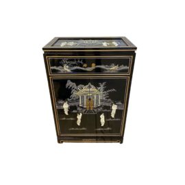 Late 20th Century Asian Influence Lacquered + Mother of Pearl Cabinet