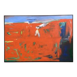 Original Painting Red Landscape With Green, an Unsigned