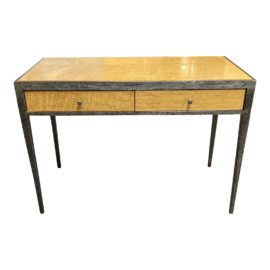 Custom Polished Burled Wood + Wrought Iron Writing Desk