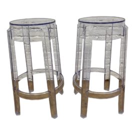 Kartell Style Pair of Ghost Counter Stools
