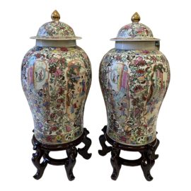 Vintage Ginger Jars + Rosewood Stand - a Pair