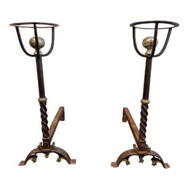Mid 20th Century Large Andirons, a Pair