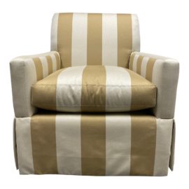 Lee Industries Custom Skirted + Striped Swivel Chair. Original Price: $2,745