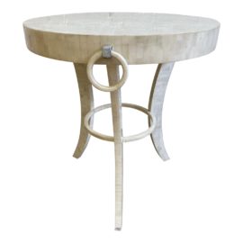 Regency Style Round Bone Tiled White Side Table