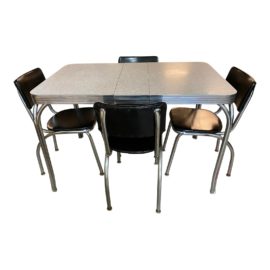 Mid 20th Century Formica + Chrome Dining Table + Four Chairs