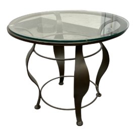 Contemporary Round Glass + Metal Side Table
