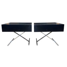 Poliform Ando Black + Chrome Nightstands - a Pair