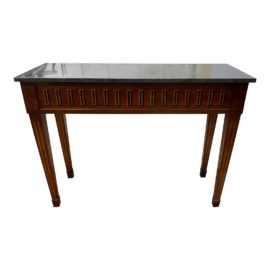 Early 19th Century 1810s Italian Inlaid Console Table + Belgian Bluestone Top. Original Price: $10,236