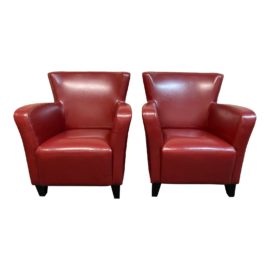 Burgundy Vinyl Arm Chairs- a Pair