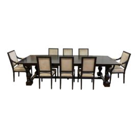 Restoration Hardware Vintage French Square Back Fabric Chairs - Set of 8 with Table. Original Price:$ 6,795