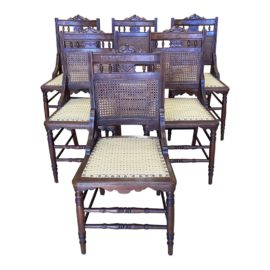 Early 20th Century Wood + Caned Side Chairs - Set of Six