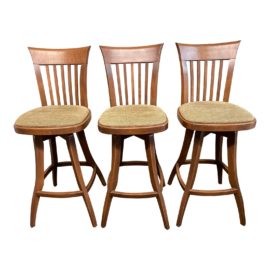 Dinec Birch Swivel Barstools - Set of 3