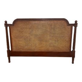 King Size Yves Delorme Carved Wood + Caned Headboard
