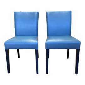 Crate & Barrel Lowe Ocean Blue Leather Dining Chair - a Pair