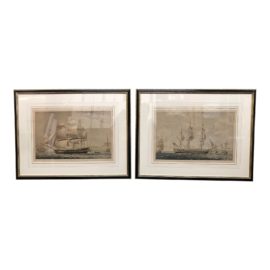 Mid 20th Century Custom Framed East Indianan Sailing Vessels - a Pair