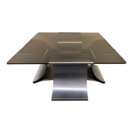 1970's Francois Bonnet Style Glass + Metal Coffee Table