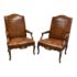 Custom Design Tipped Leather Patchwork + Gold Gilt Bergerre Arm Chairs - a Pair. Original Price: $16,000