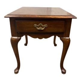 Late 20th Thomasville Cabriole Leg Side Table + Drawer