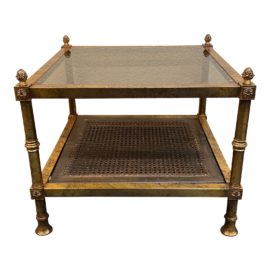 Gilt Finished Cane + Smoked Glass Side Table