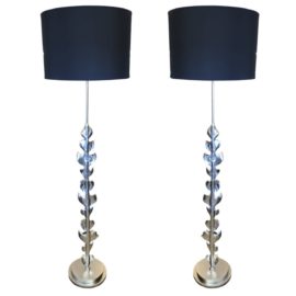 Pair of Usona No. 03296 Satin Nickel Floor Lamps with Shade. Original Price: $6,436