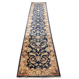 Late 20th Century Pakastani Peshawar Navy + Red Runner - 16' x 2'-11". Original Price: $3,900