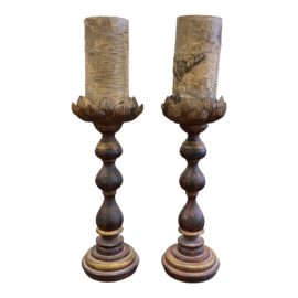 Anthropologie Asian Style Lotus Flower Candle Holders + Birch Candles - a Pair