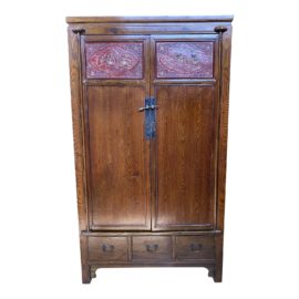 Vintage Asian Influenced Carved Wood Armoire