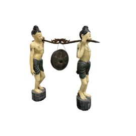 Antique Hong Kong Wood Statues + Metal Gong