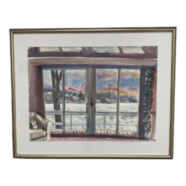 Late 20th Century Original Signed Watercolor Sunset View