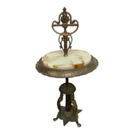 Early 20th Century Deco Onyx + Bronze Side Table