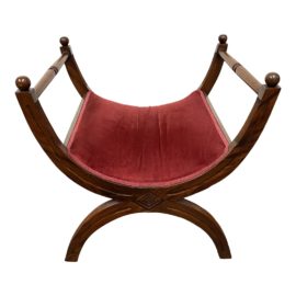 Late 20th Century Maple Klismos + Red Velvet Stool