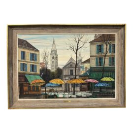 A. P. Lambert Custom Framed Circa 1950's Oil Painting of Place Pigalle + Signed