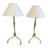 Dessin Fournir Gold Gilt Bamboo Lamps with Shades - a Pair