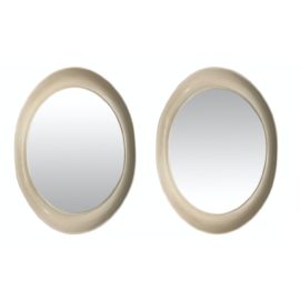 Custom Elipse Shaped Ivory Lacquered Wall Mirrors - a Pair