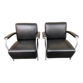 Leolux Scylla Leather Arm Chairs - a Pair