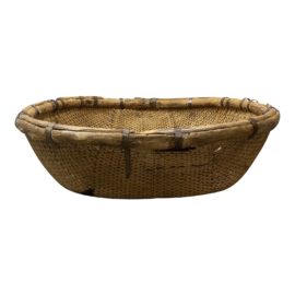 Early 20th Century Woven Wicker + Metal Dome Basket