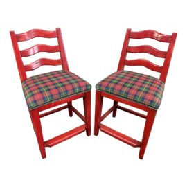 Late 20th Century Custom Cottage Style Counter Height Bar Stools, a Pair