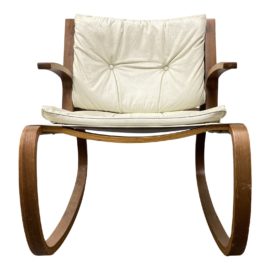 Mid 20th Century Bentwood Frame + Leather Rocker