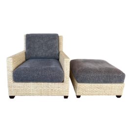 McGuire Vintage Woven Split Bamboo Armchair + Ottoman