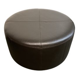 Round Espresso Faux Leather Ottoman
