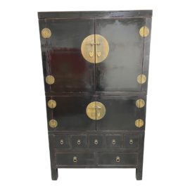 Mid 20th Century Black Lacquered Chinese Armoire. Original Price: $2,500