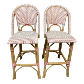 Serena & Lily Riviera Red + White Barstools, a Pair. Original Price: $646